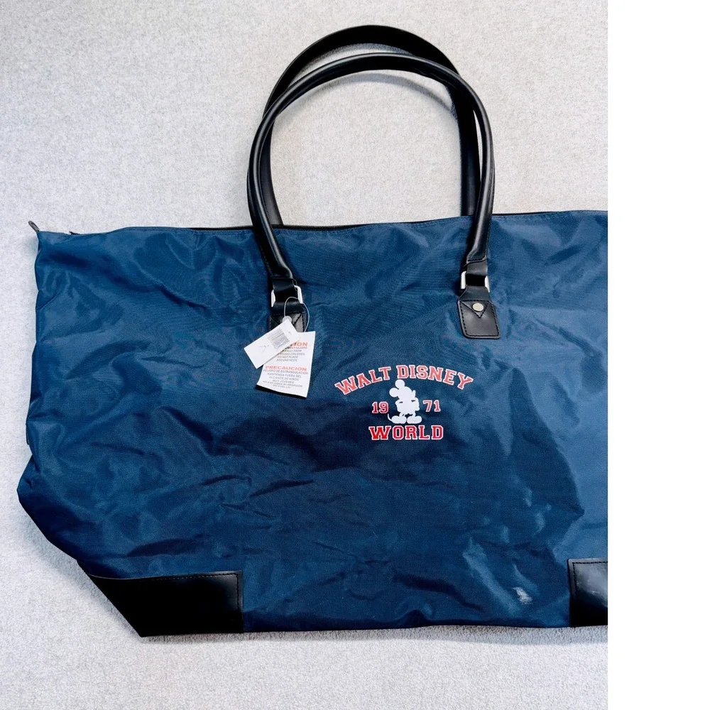 Walt Disney World 1971 Packable Weekender Duffel Travel Bag Blue Mickey Tote NWT